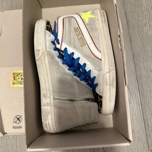 Golden Goose High-Tops with Blue and Yellow Accents
